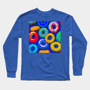 Colorful Donuts Blue Long Sleeve T-Shirt